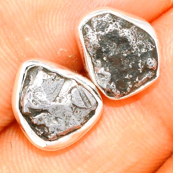 GENUINE METEORITE STUD EARRINGS .925 Artisan sterling silver. CHAKRA - Picture 4 of 6